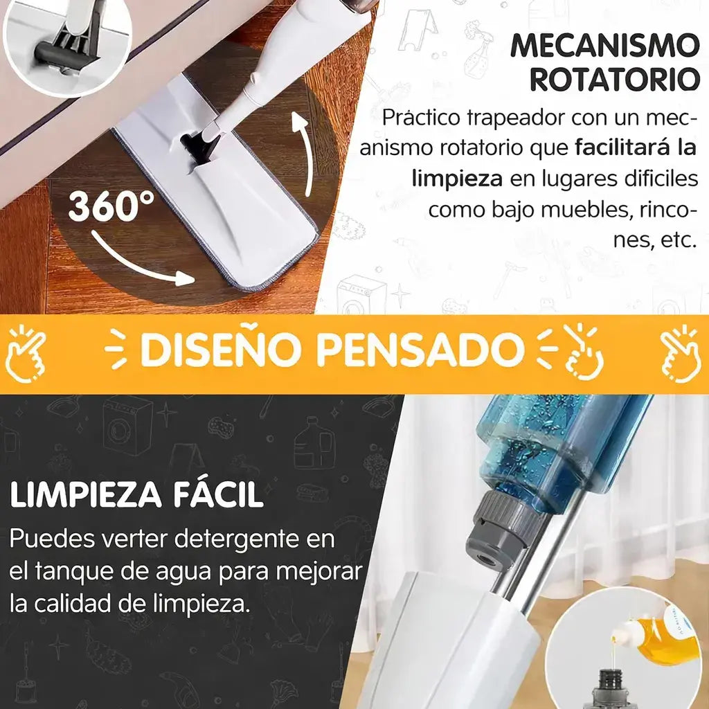 Mopa de microfibra con pulverizador y mango telescópico de acero inoxidable HOY 30%DCTO