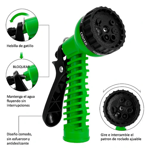 Manguera Auto expandible de 15 metros - pistola de presión con múltiples modos de riego - 30%DCTO