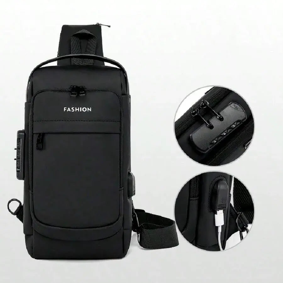 Mochila cruzada premium antirrobo + USB + Impermeable + Multi compartimientos