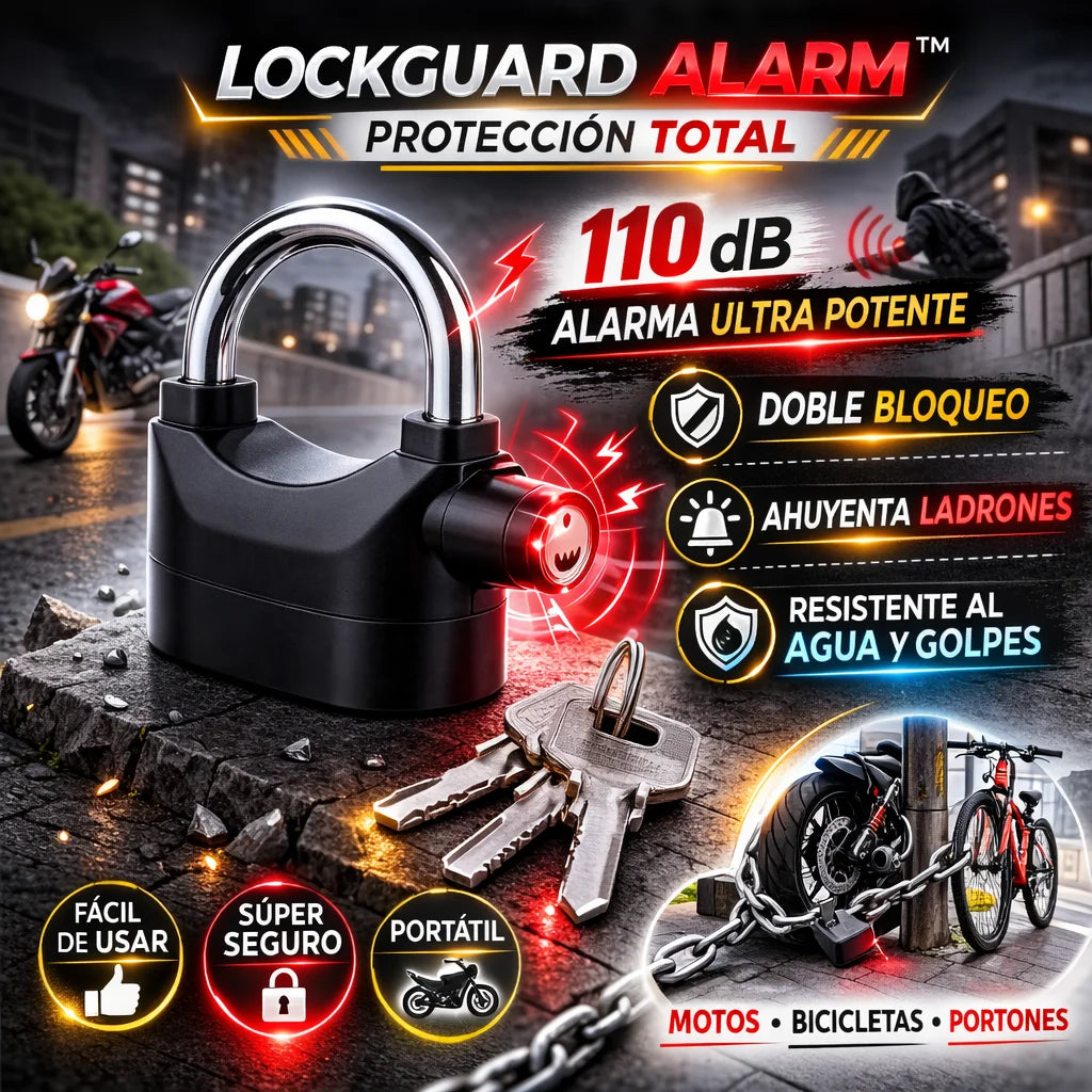 LockGuard Alarm™ – Candado Antirrobo 110dB con Doble Bloqueo – Protección Total