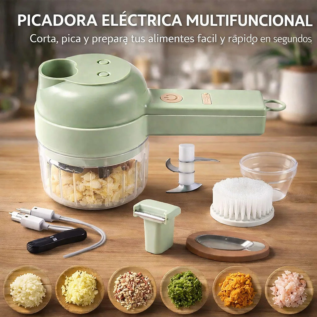 Triturador eléctrico 5 en 1 + cuchillas de acero + cepillo rotativo + batería recargable