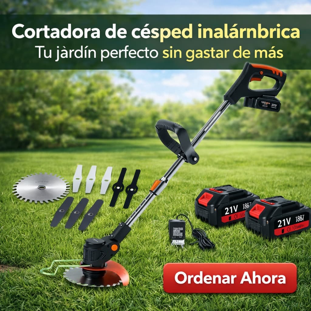 Cortadora de césped inalámbrica 2 baterías - Corta rápidamente césped y maleza