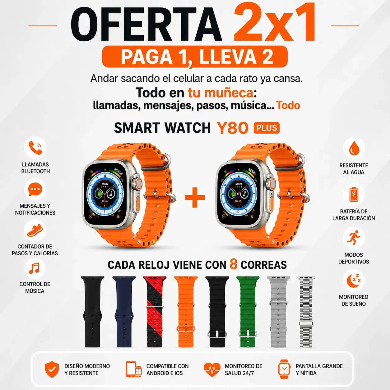 Reloj Smart Watch S2000™ – Innovación y Rendimiento en tu Muñeca con 8 correas intercambiables | 2x1