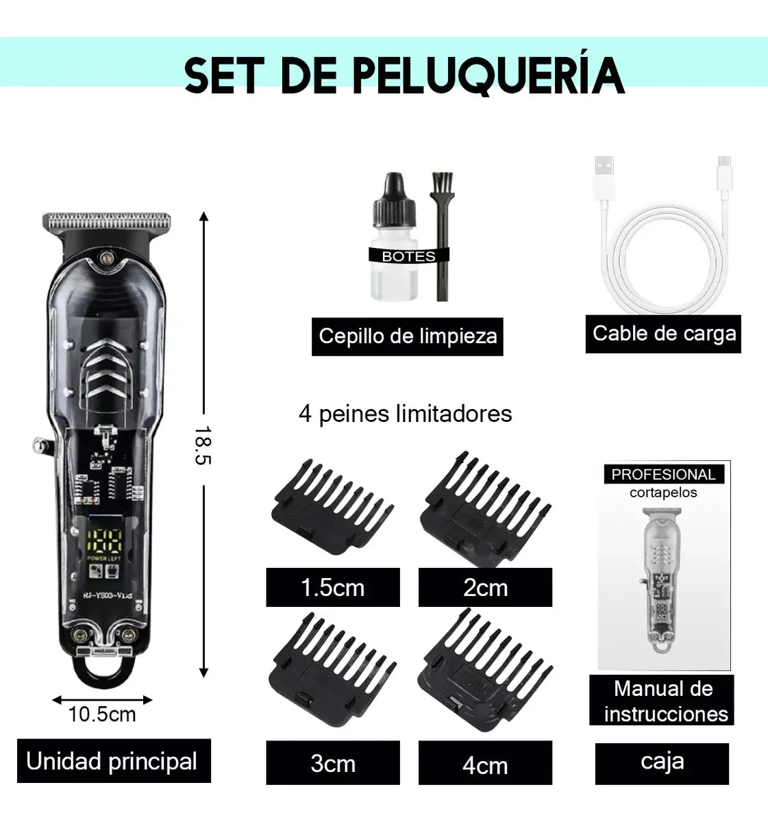 Máquina Profesional Inalámbrica con Pantalla LED + Perfiladora de Barba de Regalo