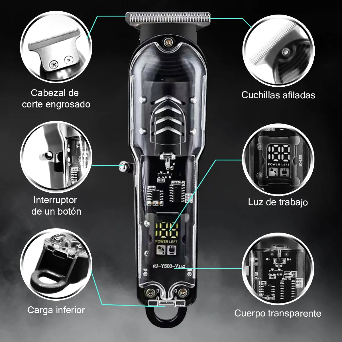 Máquina de peluquería profesional inalámbrica + Pantalla LED + Motor Alemán + Kit completo