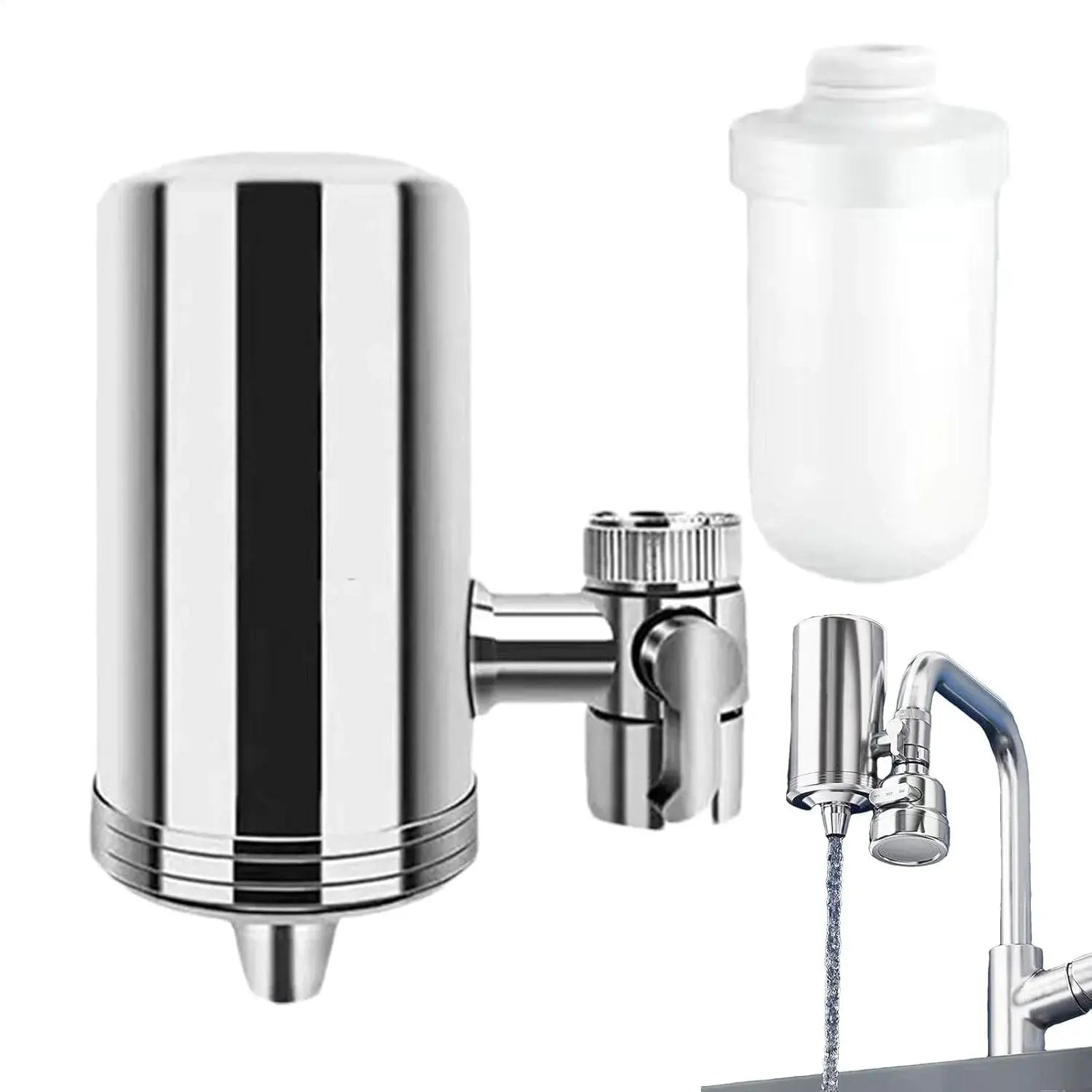 AquaSilver™ Extensión UNIVERSAL purificadora de agua para grifo en acero inoxidable - Agua potable sin hervir y sin botellones