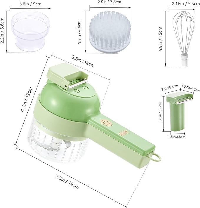 🥗 Triturador eléctrico 4 en 1 + cuchillas de acero + cepillo rotativo + batería recargable