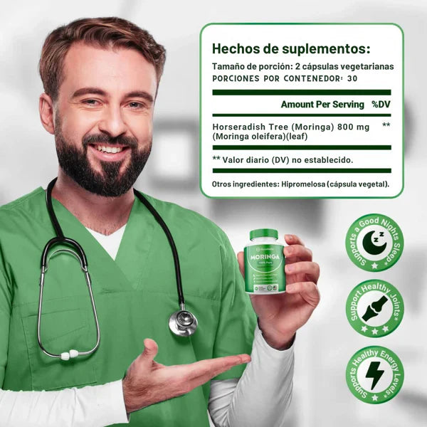 Moringa en cápsulas 100% pura – 60 cápsulas que aportan energía, salud y bienestar integral.
