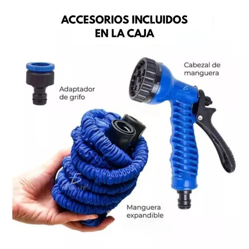 Manguera Auto expandible de 15 metros - pistola de presión con múltiples modos de riego - 30%DCTO