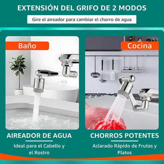 Aireador extensor de grifo giratorio 1080° – Control Total del Agua al Instante
