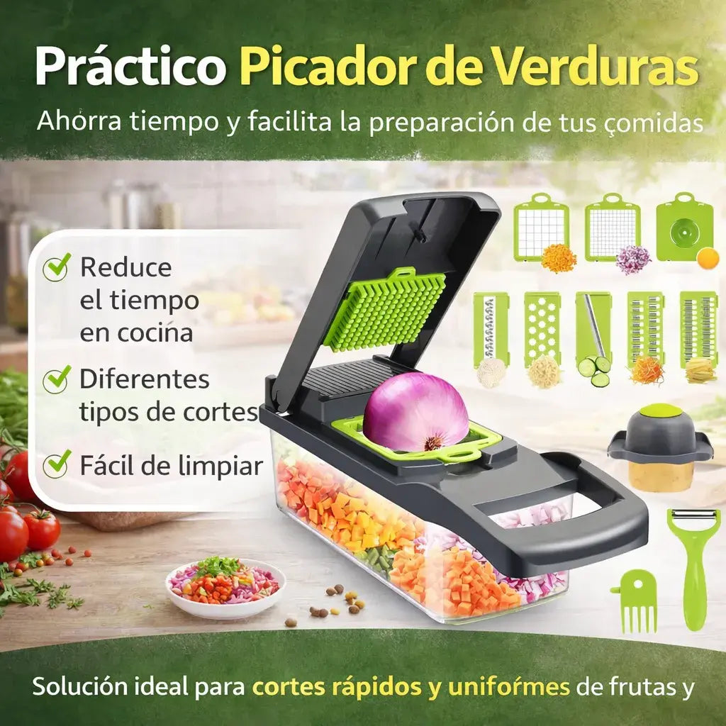 Picador de Frutas y Verduras 16 en 1 | Ahorra Tiempo en tu Cocina🎁HOY 30% DCTO