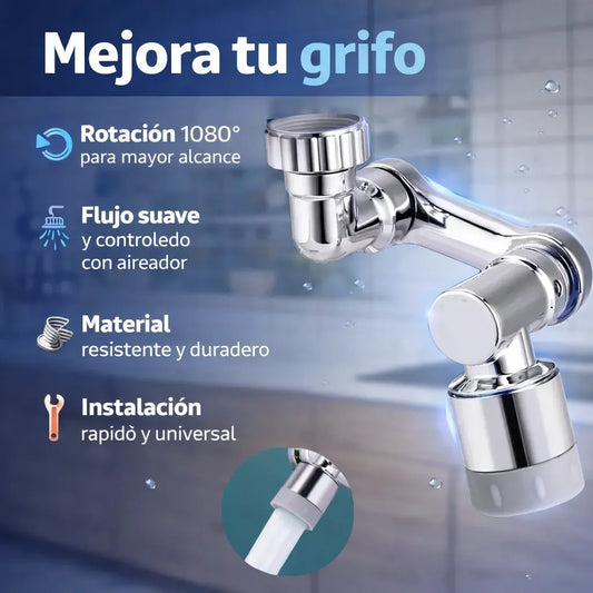 Aireador extensor de grifo giratorio 1080° – Control Total del Agua al Instante