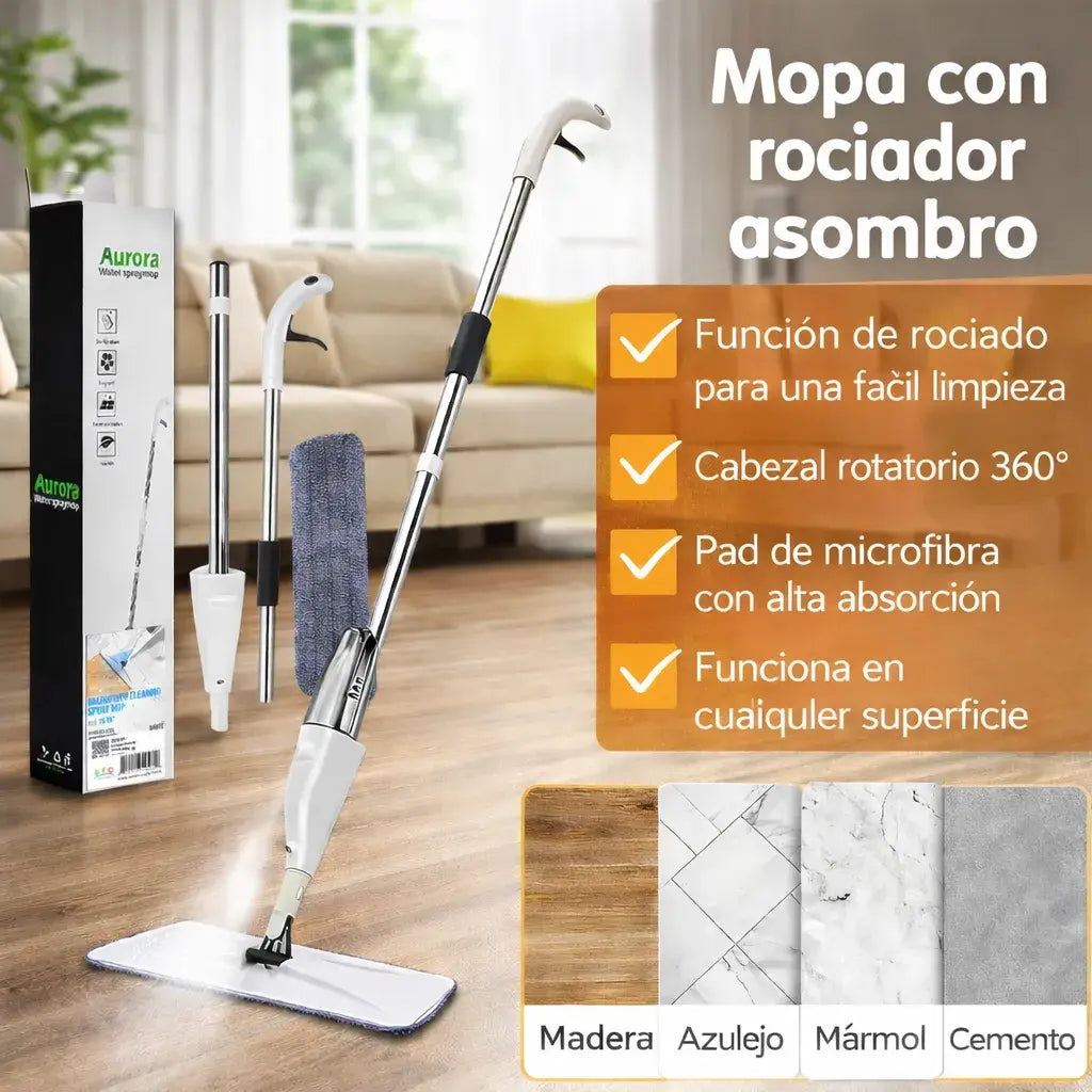 Mopa de microfibra con pulverizador y mango telescópico de acero inoxidable HOY 30%DCTO