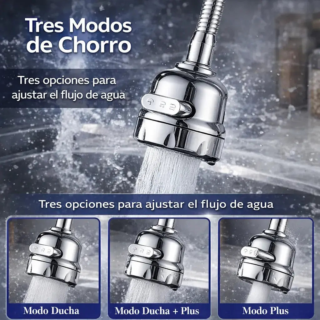 Grifo Flexible 360° con 3 Modos – Máximo Control del Agua