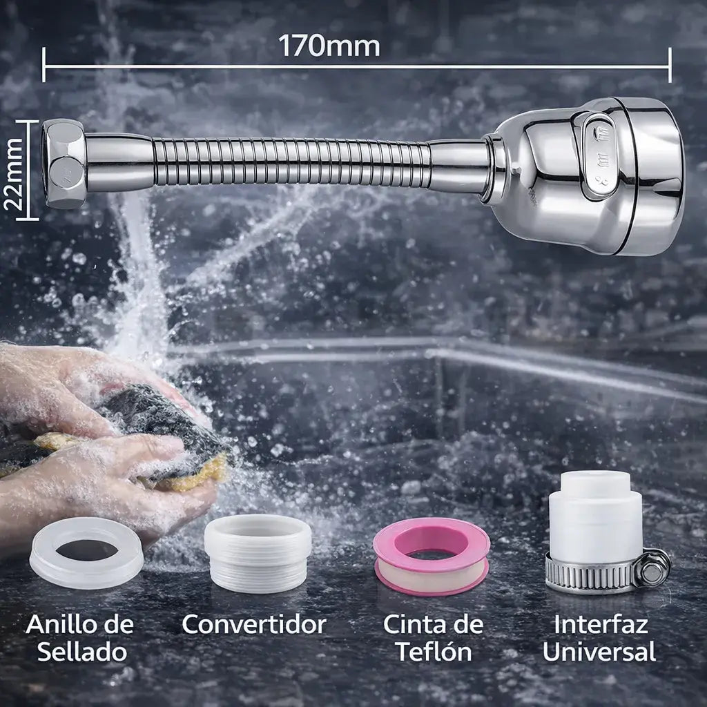 Grifo Flexible 360° con 3 Modos – Máximo Control del Agua