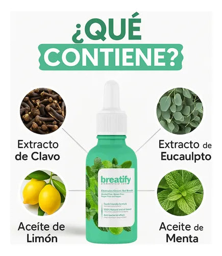 Gotas Breathify  para el mal aliento + frescura inmediata con extractos naturales
