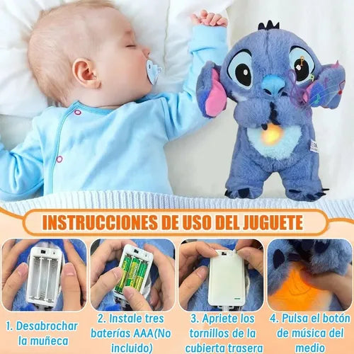 Peluche Stich Respira Original™ + luz relajante LED + tejido ultra suave + ideal para niños y adultos