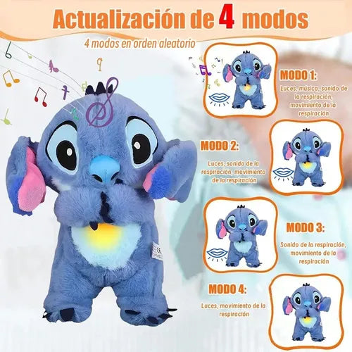 Peluche Stich Respira Original™ + luz relajante LED + tejido ultra suave + ideal para niños y adultos