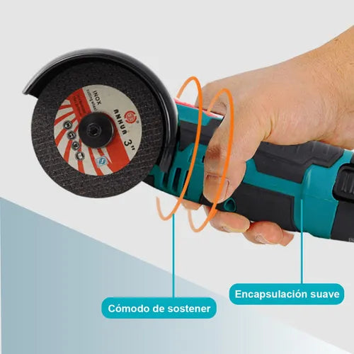 Amoladora Inalámbrica de Alta Potencia de 2 Baterías + discos de corte + Cargador Rápido