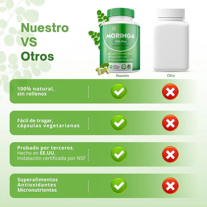Moringa en cápsulas 100% pura – 60 cápsulas que aportan energía, salud y bienestar integral.