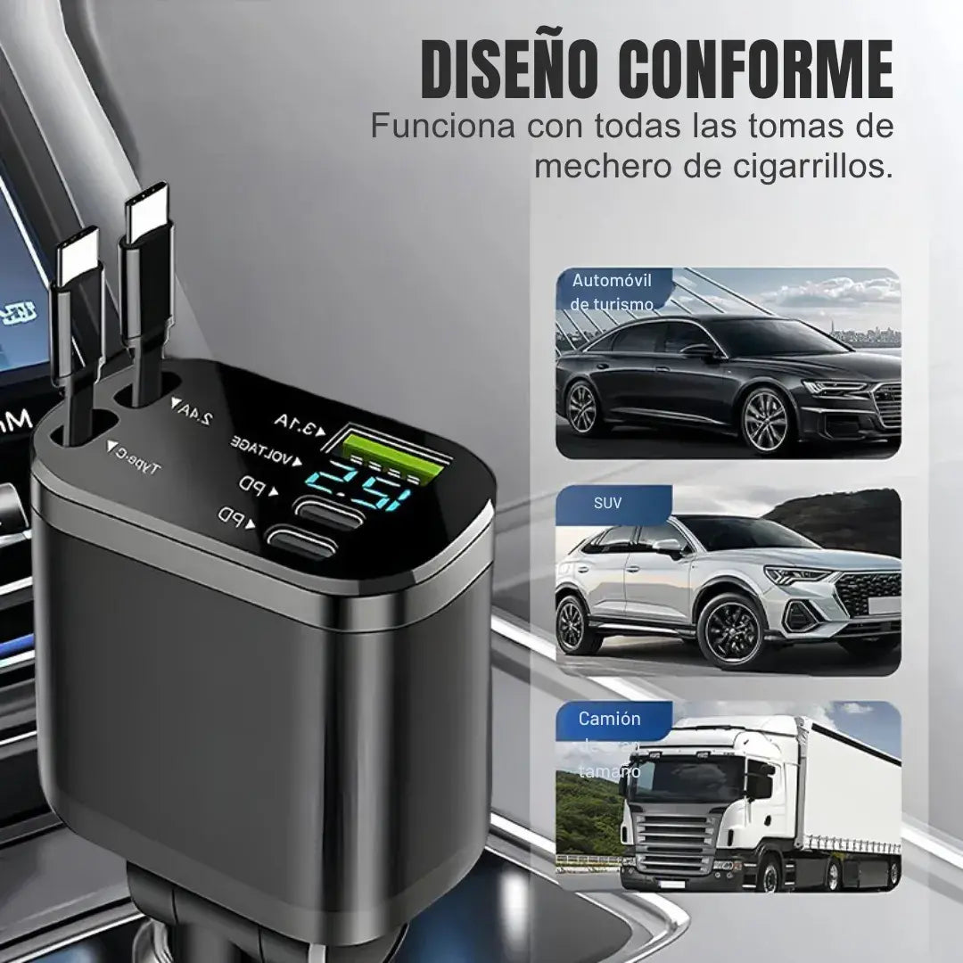 PowerDrive Pro 4 en 1 - 120W ⚡ Carga rápida + 4 puertos + diseño premium