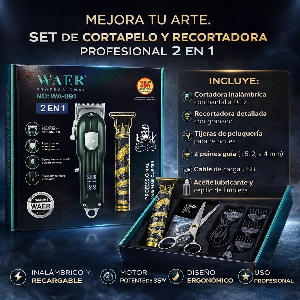 Máquina Profesional Inalámbrica con Pantalla LED + Perfiladora de Barba de Regalo