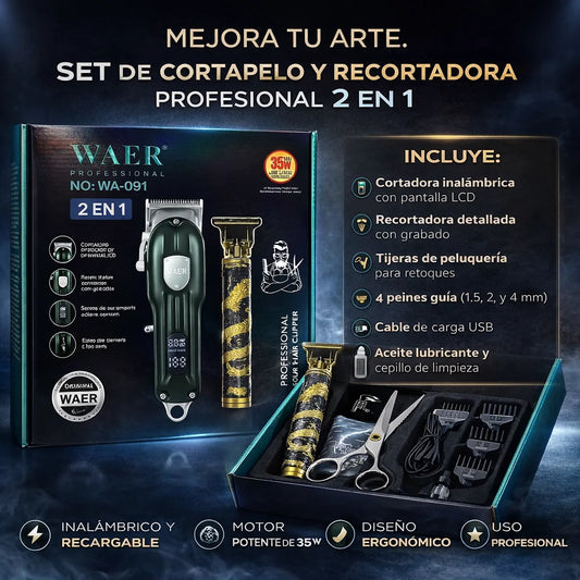 Máquina Profesional Inalámbrica con Pantalla LED + Perfiladora de Barba de Regalo