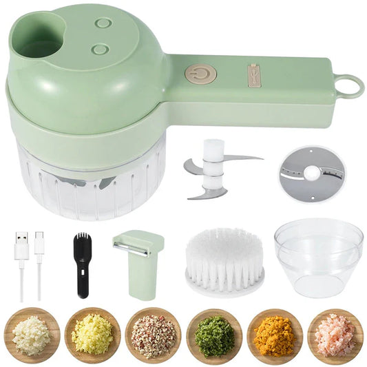 🥗 Triturador eléctrico 4 en 1 + cuchillas de acero + cepillo rotativo + batería recargable