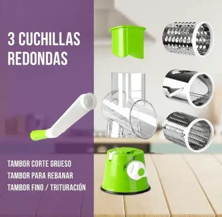 Rallador giratorio 3 en 1 – ahorra tiempo y mantiene cortes uniformes +Regalo: libro virtual de recetas 🎁30% DCTO🚨