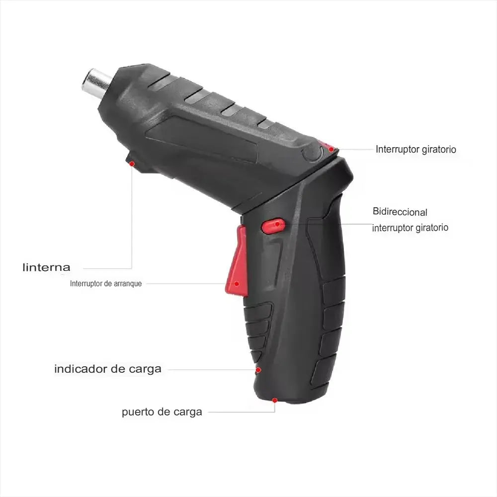 Destornillador Eléctrico Recargable Premium + 47 Accesorios y Estuche de Lujo + Batería de Larga Duración