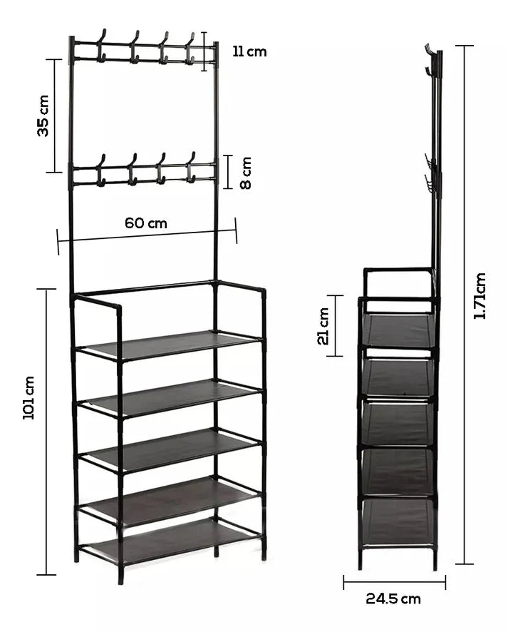 🚨 GRAN OFERTA – ORGANIZADOR MULTIFUNCIONAL: ZAPATERO + PERCHERO + ESTANTE DE 5 NIVELES