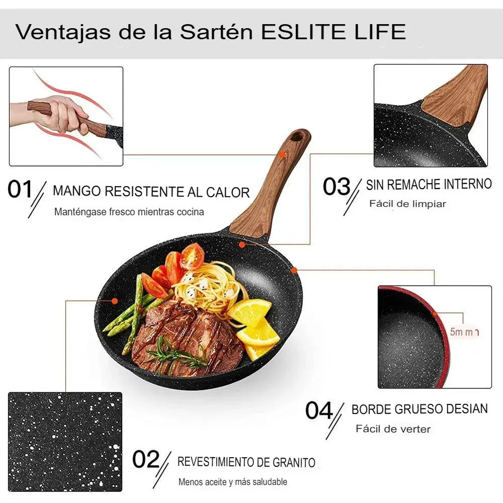 Sartén de lujo 28 cm con antiadherente alemán y mango ergonómico.