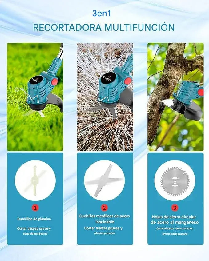 Cortadora profesional de césped sin cables + hoja de acero ultra afilada + batería de larga duración