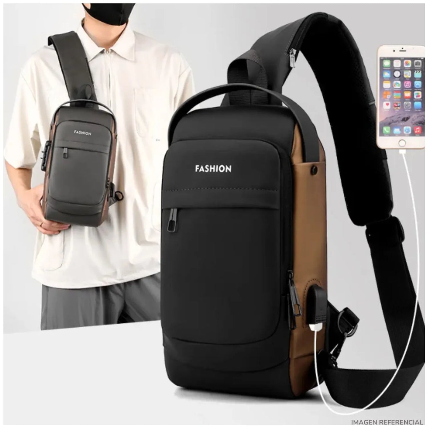 Mochila cruzada premium antirrobo + USB + Impermeable + Multi compartimientos