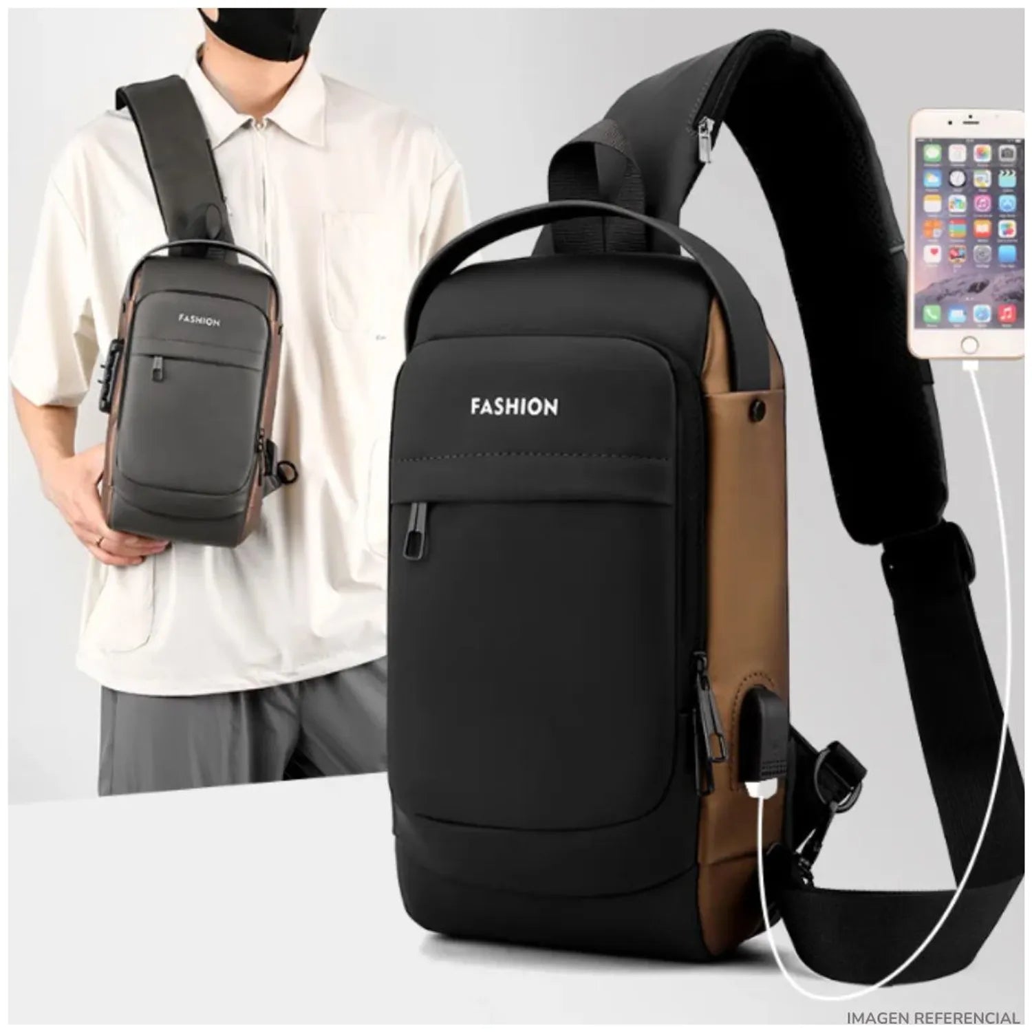 Mochila cruzada premium antirrobo + USB + Impermeable + Multi compartimientos